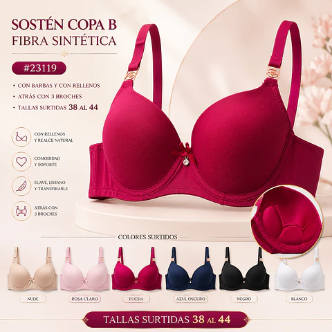 Sostén copa B tallas y colores surtidas la docena