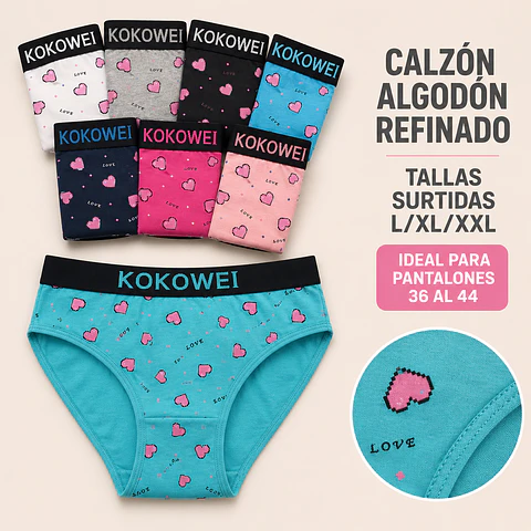 Calzón algodón Banda elástica ancha tallas y colores surtidas la docena 