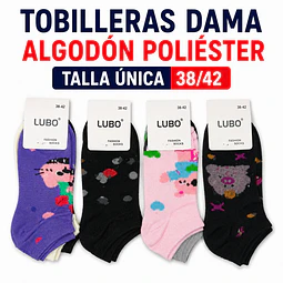 Tobilleras dama algodón poliéster OFERTA talla única y colores surtidas la docena 