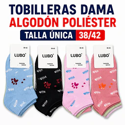 Tobilleras dama algodón poliéster OFERTA talla única y colores surtidas la docena 