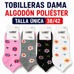 Tobilleras dama algodón poliéster OFERTA talla única y colores surtidas la docena 