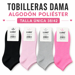 Tobilleras dama algodón poliéster OFERTA talla única y colores surtidas la docena 
