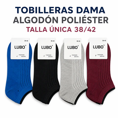Tobilleras dama algodón poliéster OFERTA talla única y colores surtidas la docena 