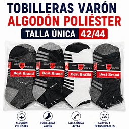 Tobilleras varón algodón poliéster OFERTA talla única y colores surtidas la docena 