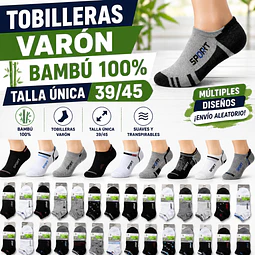Tobilleras varón bambú% talla única y colores surtidas la docena . DISEÑOS SURTIDOS, SE ENVÍAN AL AZAR
