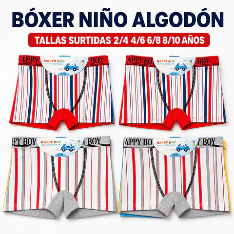Boxer niño algodón tallas y colores surtidas la docena 