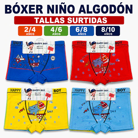 Boxer niño algodón tallas y colores surtidas la docena 