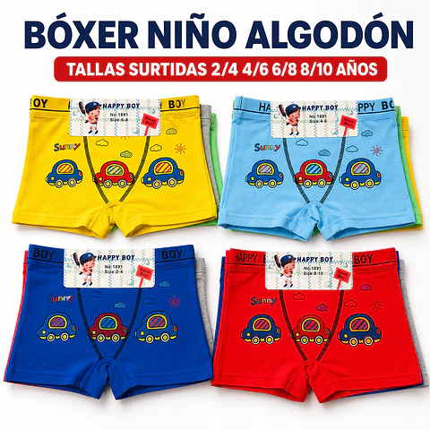 Boxer niño algodón tallas y colores surtidas la docena 