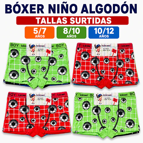 Boxer niño algodón tallas y colores surtidas la docena 