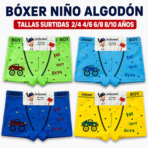 Boxer niño algodón tallas y colores surtidas la docena 