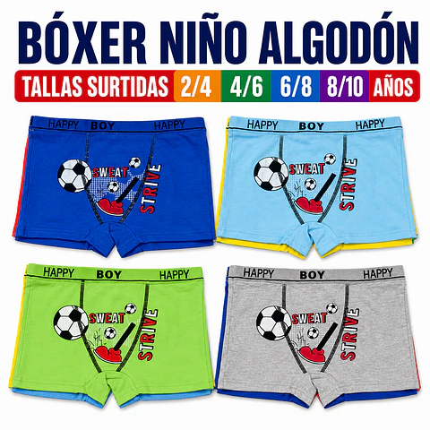 Boxer niño algodón tallas y colores surtidas la docena 