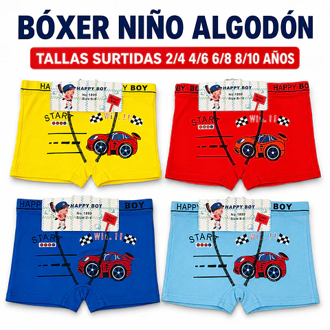 Boxer niño algodón tallas y colores surtidas la docena 
