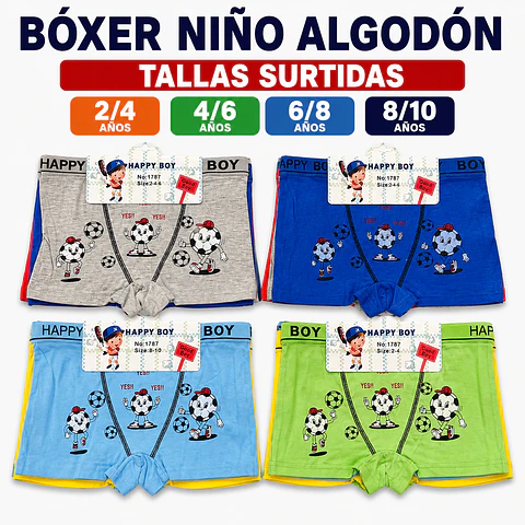 Boxer niño algodón tallas y colores surtidas la docena 