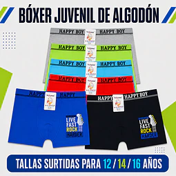 Bóxer juvenil algodón tallas y colores surtidas la docena 