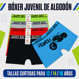 Bóxer juvenil algodón tallas y colores surtidas la docena 
