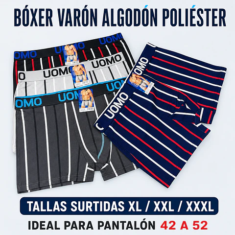Boxer varón algodón poliéster tallas y colores surtidas la docena 