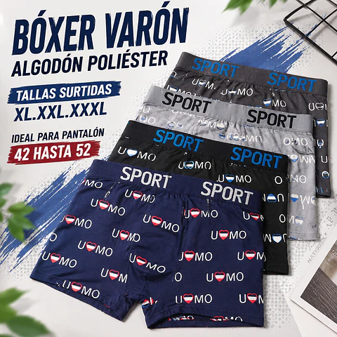 Boxer varón algodón poliéster tallas y colores surtidas la docena