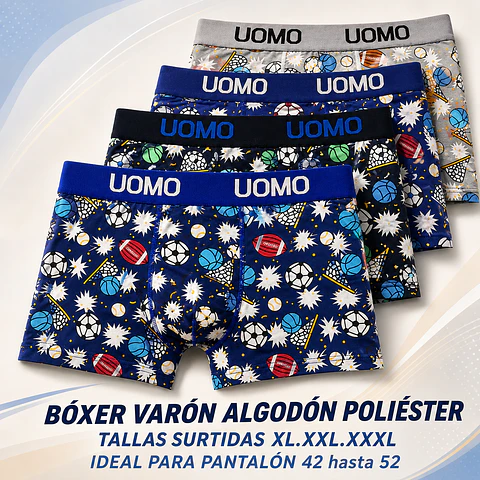 Boxer varón algodón poliéster tallas y colores surtidas la docena