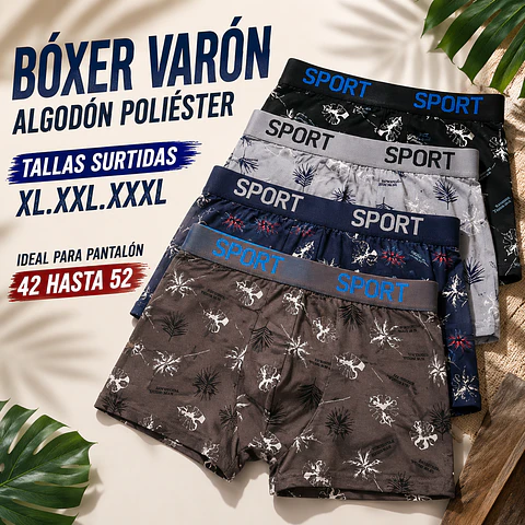 Boxer varón algodón poliéster tallas y colores surtidas la docena