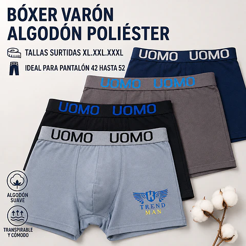 Boxer varón algodón poliéster tallas y colores surtidas la docena