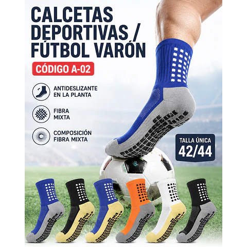  Calcetas deportivas/futbol varón con antideslizantes #A-02 talla única y colores surtidas la docena 