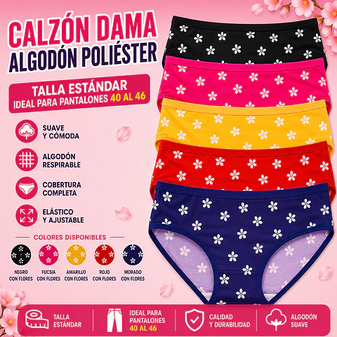 Calzón señora  algodón poliéster tallas estándar y colores surtidas la docena 