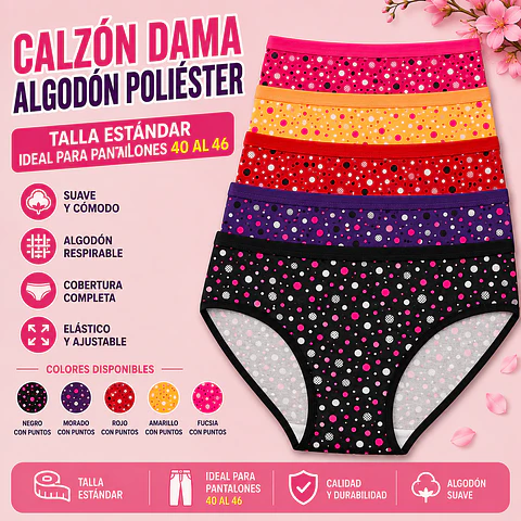 Calzón señora  algodón poliéster tallas estándar y colores surtidas la docena 