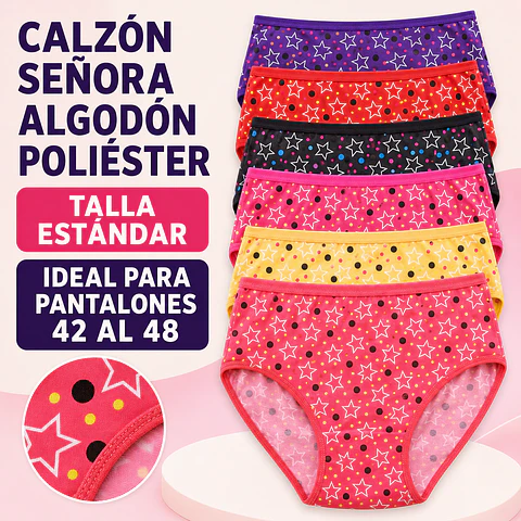 Calzón señora  algodón poliéster tallas estándar y colores surtidas la docena 