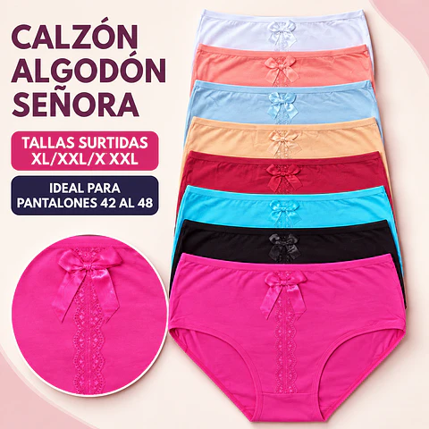 Calzón señora algodón tallas y colores surtidas la docena 