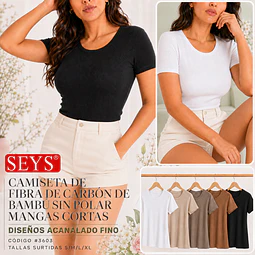 CAMISETA SEYS DAMA BAMBÚ SIN POLAR MANGAS CORTAS 3063 DISEÑOS ACANALADO FINO TALLAS Y COLORES SURTIDAS LA DOCENA