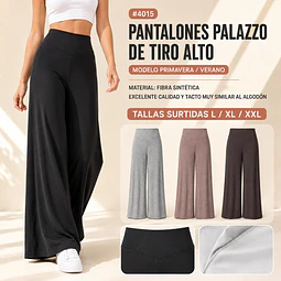 Pantalónes palazzo Tiro alto modelo verano y primavera #4015 colores y tallas surtidas por docena 