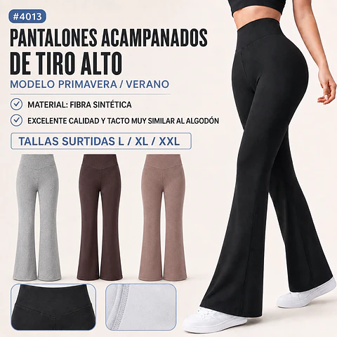 Pantalónes acampanados Tiro alto modelo verano y primavera #4013 colores y tallas surtidas por docena