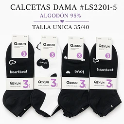 Calcetas dama Algodón LS2201-5 talla única y colores surtidas la docena 