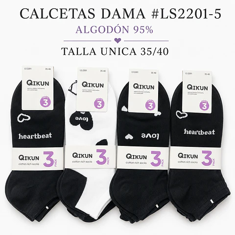 Calcetas dama Algodón LS2201-5 talla única y colores surtidas la docena 
