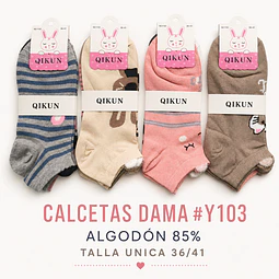 Calcetas dama Algodón #Y103 talla única y colores surtidas la docena 