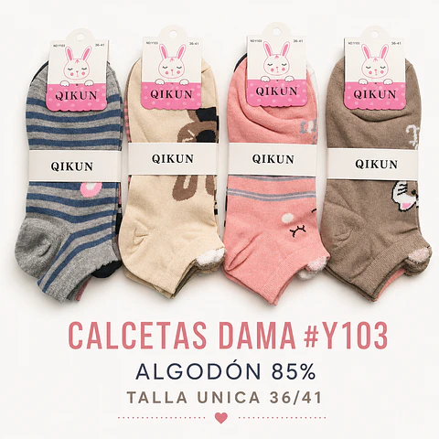Calcetas dama Algodón #Y103 talla única y colores surtidas la docena 