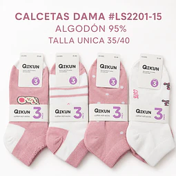 Calcetas dama Algodón #LS2201-15 talla única y colores surtidas la docena 