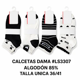 Calcetas dama Algodón #LS 3307 talla única y colores surtidas la docena 
