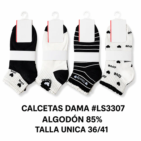 Calcetas dama Algodón #LS 3307 talla única y colores surtidas la docena 