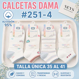 Calcetas dama Algodón #251-4 talla única y colores surtidas la docena 