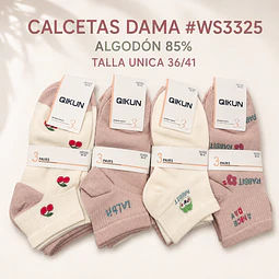 Calcetas dama Algodón #WS 3325 talla única y colores surtidas la docena 
