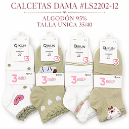 Calcetas dama Algodón #LS2202-12 talla única y colores surtidas la docena 