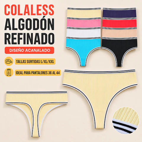 Colaless algodón refinado diseños acanalado tallas y colores surtidas la docena 
