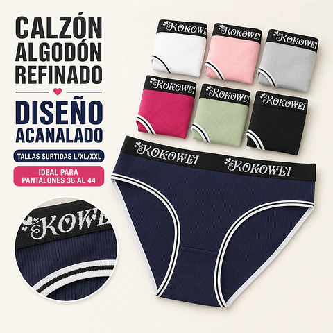 Calzón algodón refinado elástica ancha diseños acanalado tallas y colores surtidas la docena 