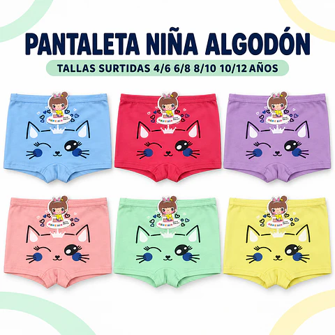Pantaleta niña algodón tallas y colores surtidas por docena 