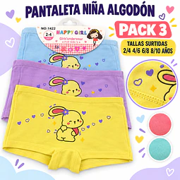 Pantaleta niña algodón tallas y colores surtidas por docena 