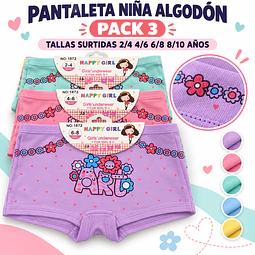 Pantaleta niña algodón tallas y colores surtidas por docena 