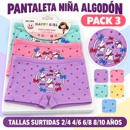 Pantaleta niña algodón tallas y colores surtidas por docena 