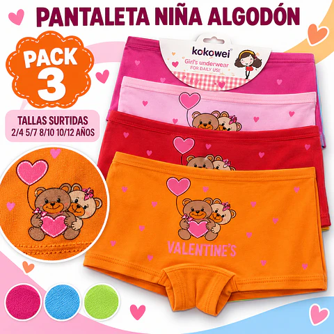 Pantaleta niña algodón tallas y colores surtidas por docena 