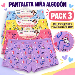 Pantaleta niña algodón tallas y colores surtidas por docena 